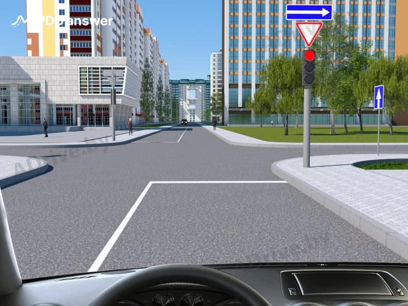 В каком направлении разрешено Вам продолжить движение в показанной ситуации?