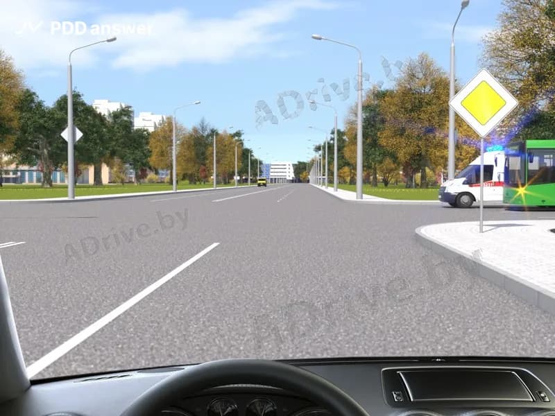 Как Вам следует поступить в показанной ситуации, приближаясь к перекрёстку?
