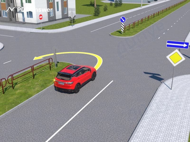 Разрешено ли водителю легкового автомобиля выполнить разворот на перекрёстке в показанной ситуации?