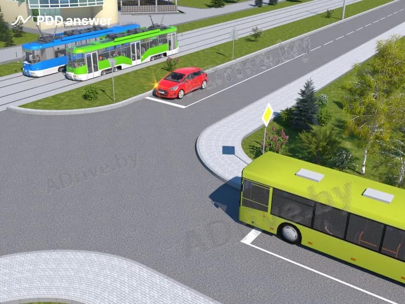 Кому в показанной обстановке должен уступить дорогу водитель легкового автомобиля?