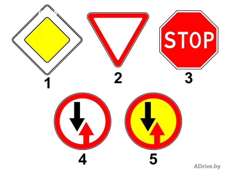 Какие из показанных на рисунке дорожных знаков обязывают водителя уступать дорогу транспортным средствам, движущимся по пересекаемой дороге?