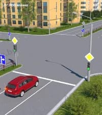 Разрешено ли водителю красного легкового автомобиля повернуть налево из занимаемой полосы движения?