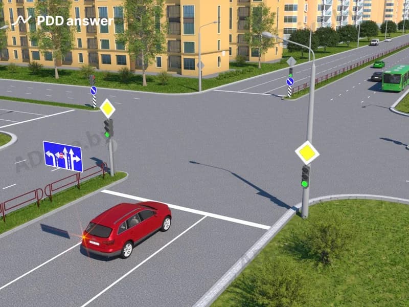 Разрешено ли водителю красного легкового автомобиля повернуть налево из занимаемой полосы движения?