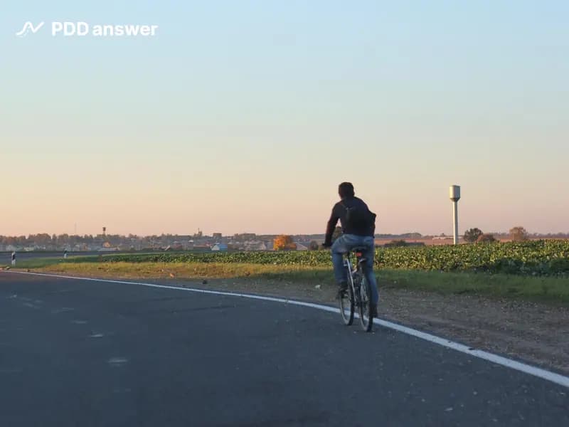 Нарушает ли велосипедист Правила дорожного движения, двигаясь по дороге в показанной ситуации?