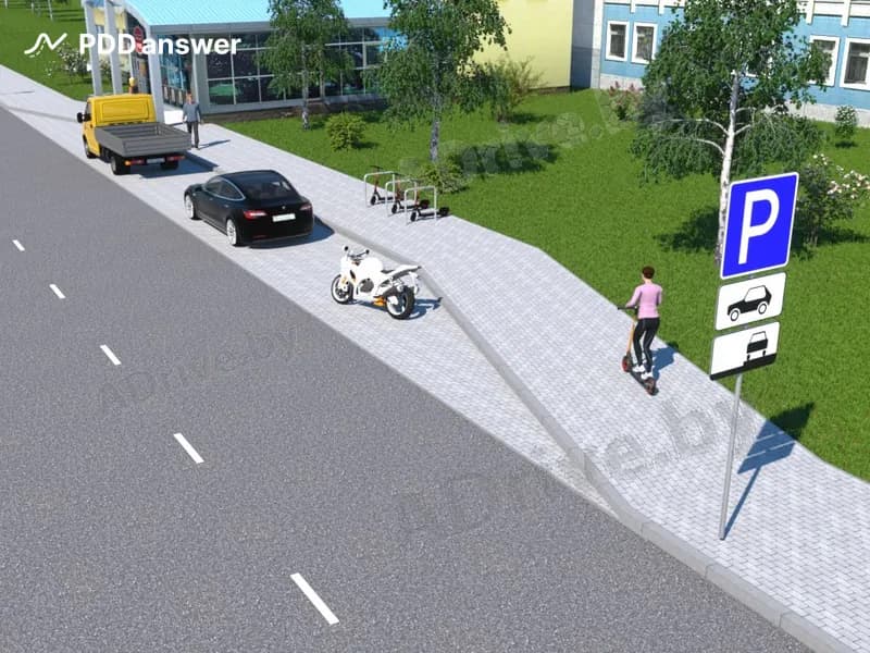 Водители каких транспортных средств не нарушили Правила дорожного движения, поставив их на стоянку показанным способом?