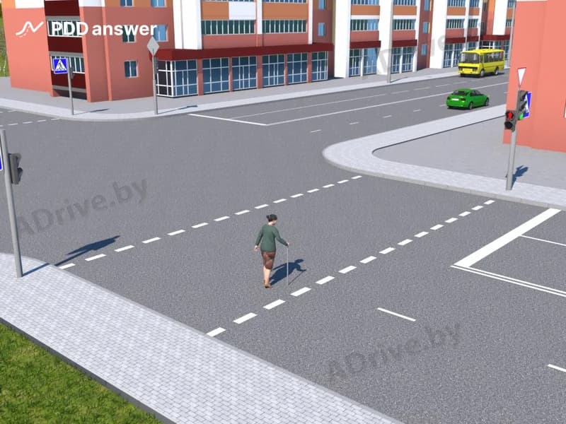 Как должен поступить пешеход, если при переходе проезжей части дороги на пешеходном светофоре включился красный сигнал?