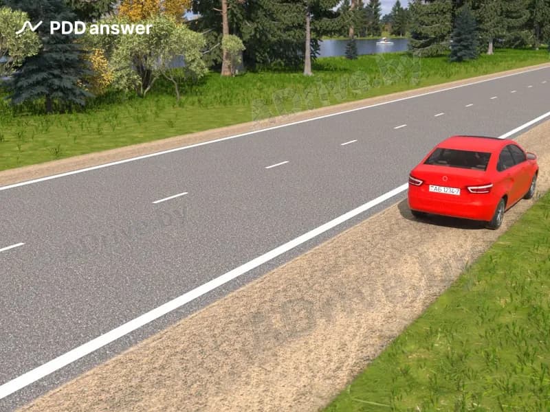 Нарушил ли водитель красного автомобиля Правила дорожного движения, совершив остановку в показанном месте, если ширина полосы движения составляет 3 метра?