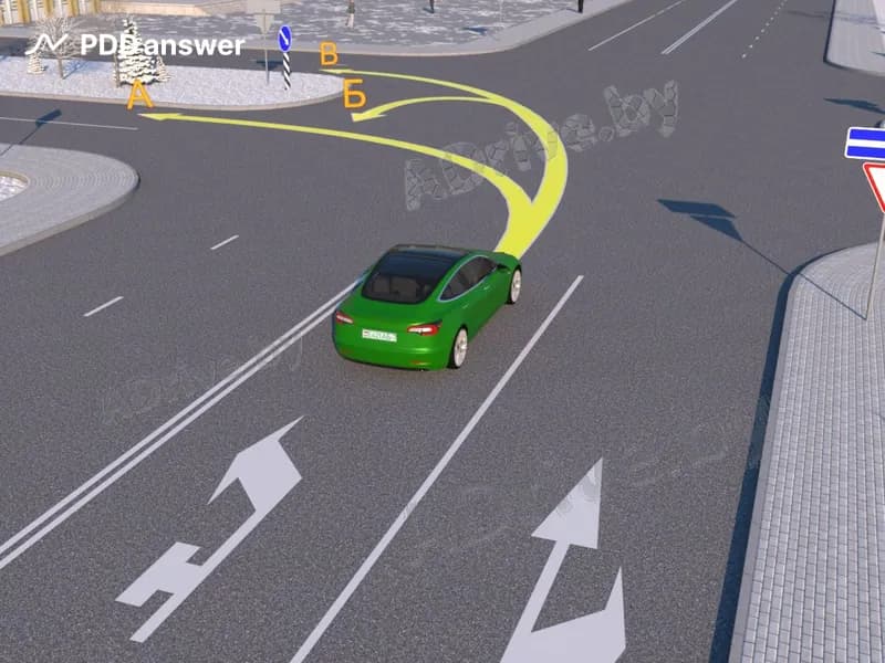 В каких направлениях разрешено продолжить движение водителю зелёного автомобиля?