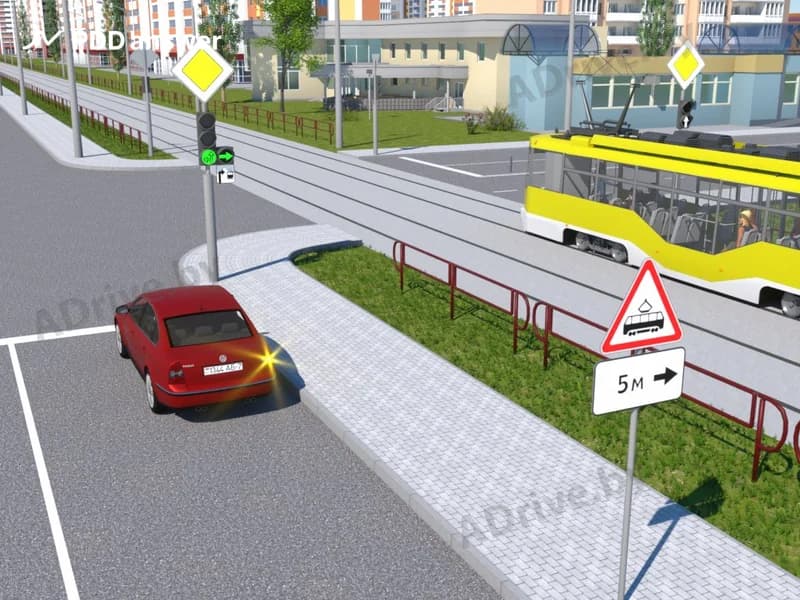 Как поступить водителю красного легкового автомобиля, если ему необходимо повернуть направо?