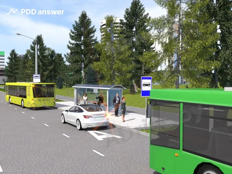 Разрешено ли в сложившейся обстановке водителю электромобиля, двигающемуся по полосе для движения маршрутных транспортных средств, остановиться на остановочном пункте для посадки пассажира?