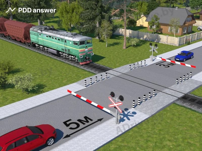 Нарушили ли Правила дорожного движения водители автомобилей, остановившись перед железнодорожным переездом так, как показано на рисунке?