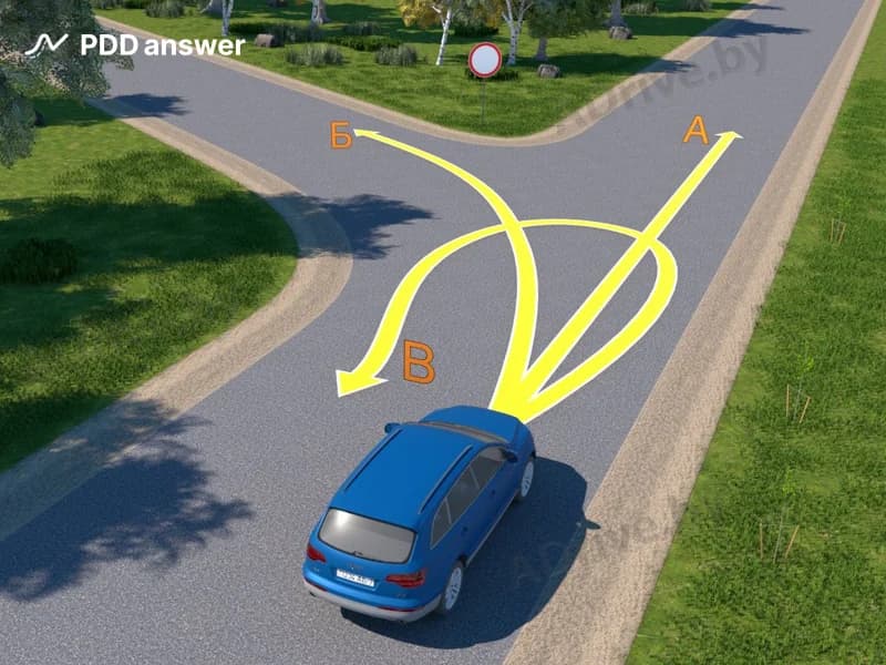 По каким траекториям, показанным стрелками, разрешено движение в показанной ситуации?