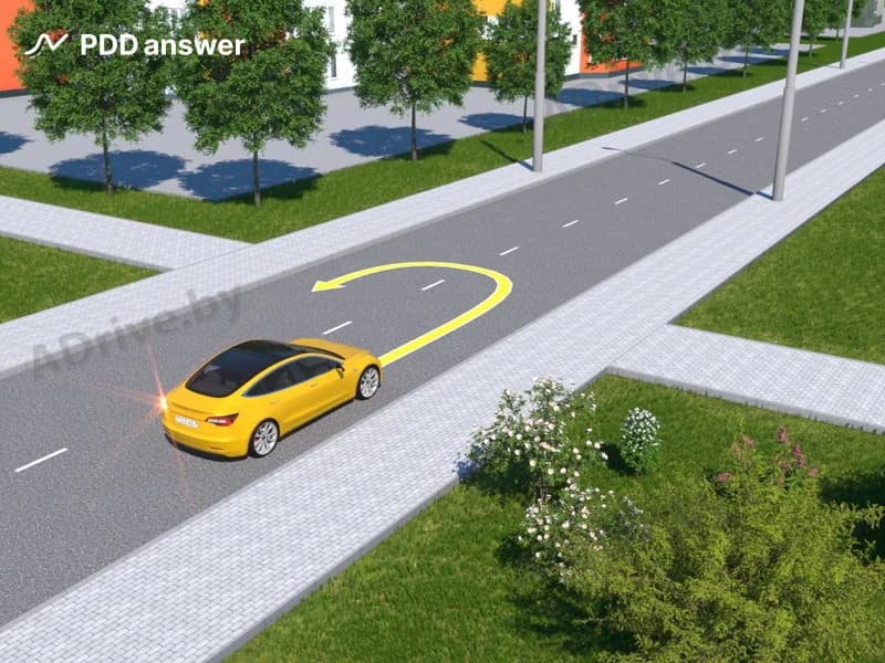 Нарушит ли Правила дорожного движения водитель жёлтого автомобиля, выполнив разворот по траектории, показанной на рисунке?