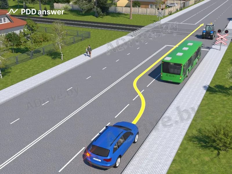 Нарушит ли Правила дорожного движения водитель синего автомобиля, совершив такой манёвр на показанном участке дороги?