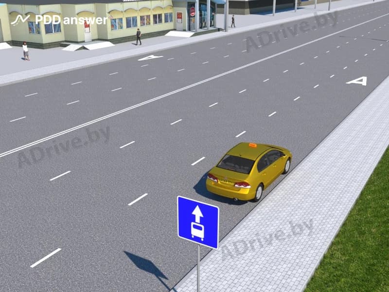 Разрешено ли водителю поставить на стоянку автомобиль-такси на данной полосе движения?