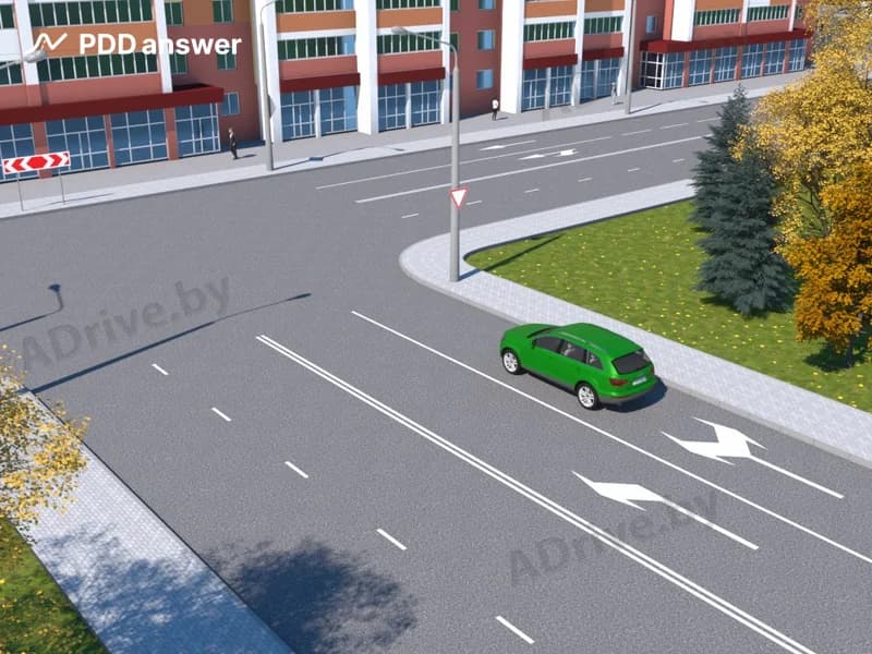 В каких направлениях разрешено продолжить движение водителю зелёного автомобиля?