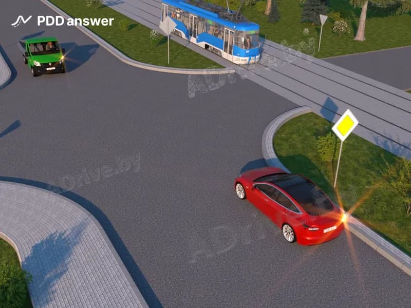 При повороте направо в показанной ситуации водитель легкового автомобиля: