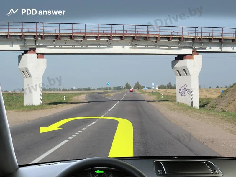 Разрешается Вам выполнить разворот через прерывистую линию горизонтальной дорожной разметки, не доезжая до путепровода?