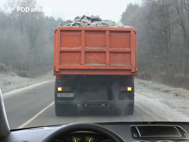 В показанной ситуации грузовой автомобиль из-за технической неисправности движется со скоростью менее 30 км/ч. Как Вам следует поступить, если Вы намерены двигаться быстрее этого автомобиля?