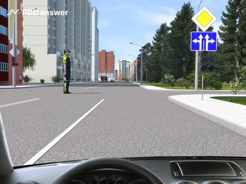 В каких направлениях Вам разрешено продолжить движение в показанной ситуации?