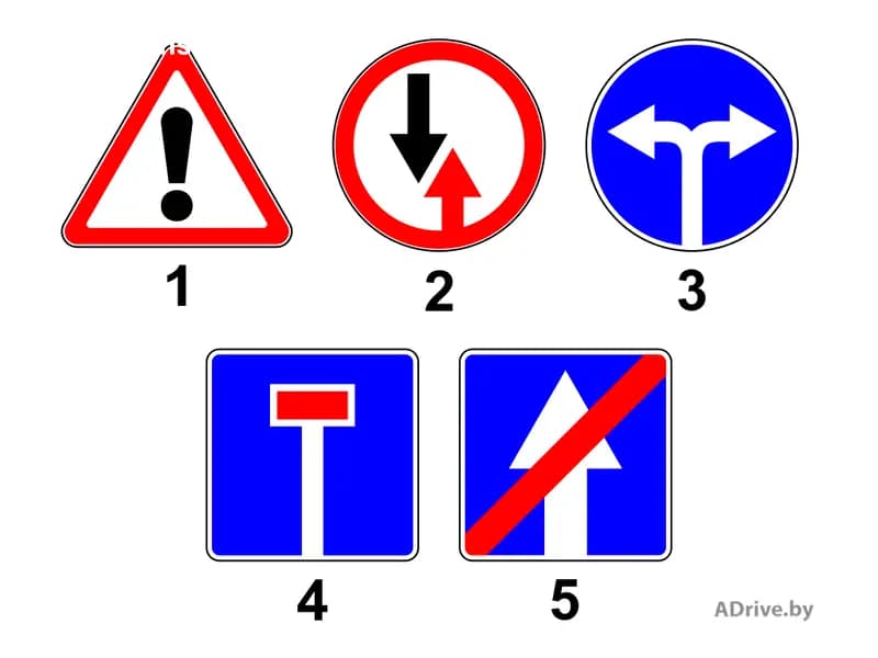 Какой из показанных на рисунке дорожных знаков информирует водителей об окончании дороги, по которой движение транспортных средств по всей ширине осуществляется в одном направлении?