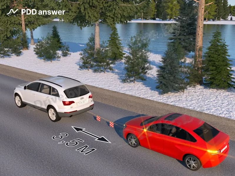 Соответствует ли расстояние между буксирующим и буксируемым транспортными средствами разрешённому Правилами дорожного движения для такого способа буксировки?