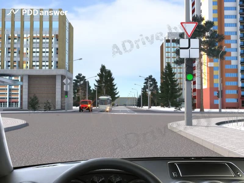 В показанной ситуации при движении на перекрёстке прямо Вы: