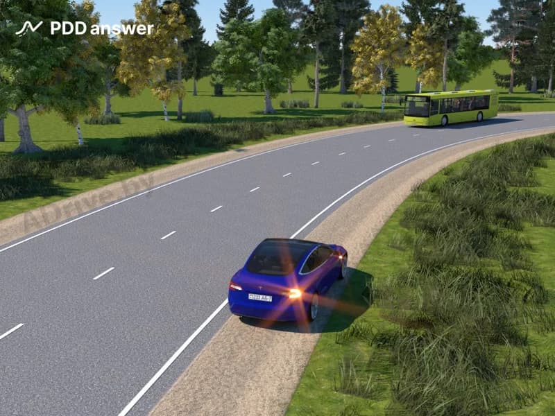 Разрешается ли водителю синего автомобиля остановиться на повороте дороги, не обозначенном предупреждающими дорожными знаками?