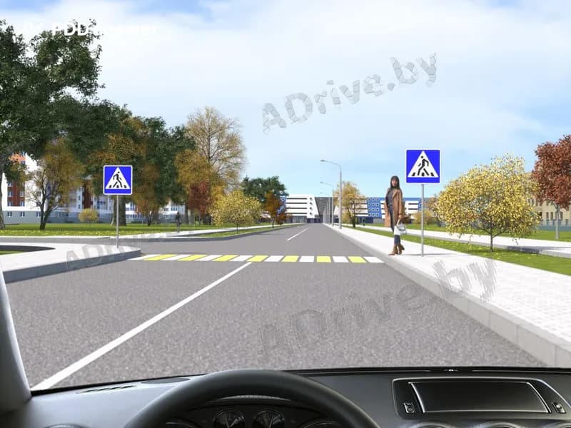 Подъезжая к нерегулируемому пешеходному переходу, Вы видите остановившегося перед ним пешехода. Как следует поступить?