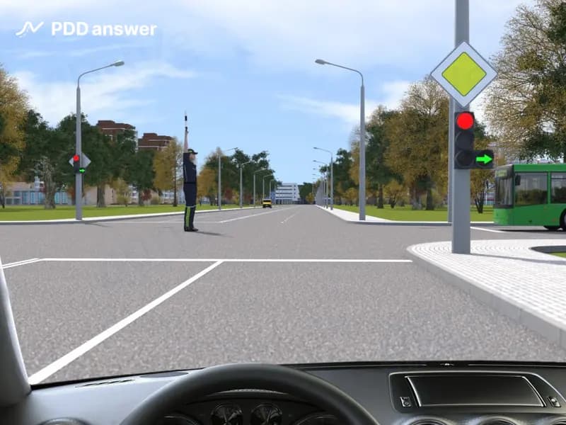 В каких направлениях Вам разрешено продолжить движение в показанной ситуации?