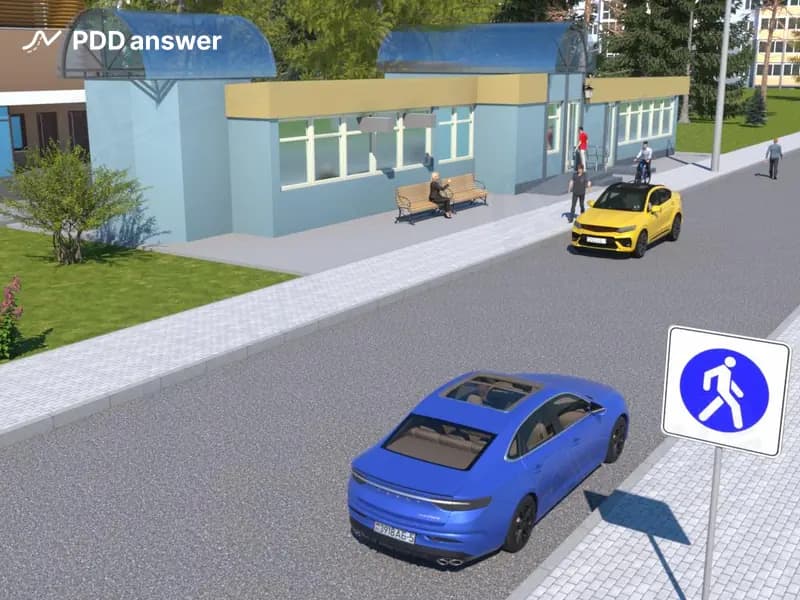 Водитель какого автомобиля нарушает Правила дорожного движения, если скорость движения синего автомобиля составляет 25 км/ч, а жёлтого автомобиля — 15 км/ч?