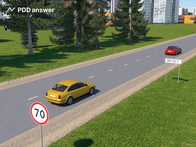 Скорость обоих автомобилей в показанной ситуации составляет 70 км/ч. Кто из водителей в данный момент нарушает Правила дорожного движения?