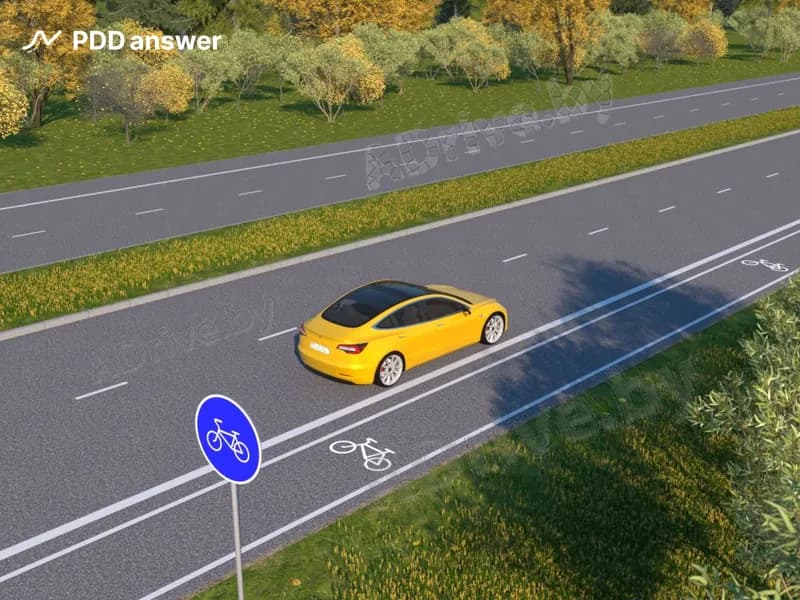 Правильно ли водитель жёлтого автомобиля занял положение на проезжей части при движении по данной дороге?