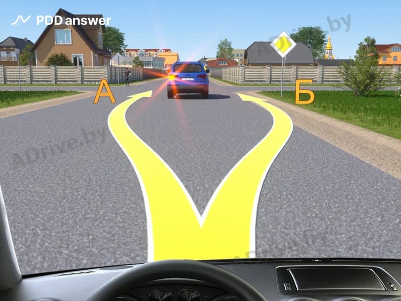 Как следует Вам поступить в показанной ситуации, управляя легковым автомобилем, если Вы намерены продолжать движение прямо?