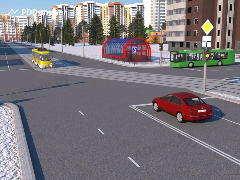 На светофоре включён жёлтый мигающий сигнал. В сложившейся обстановке водитель легкового автомобиля при движении прямо: