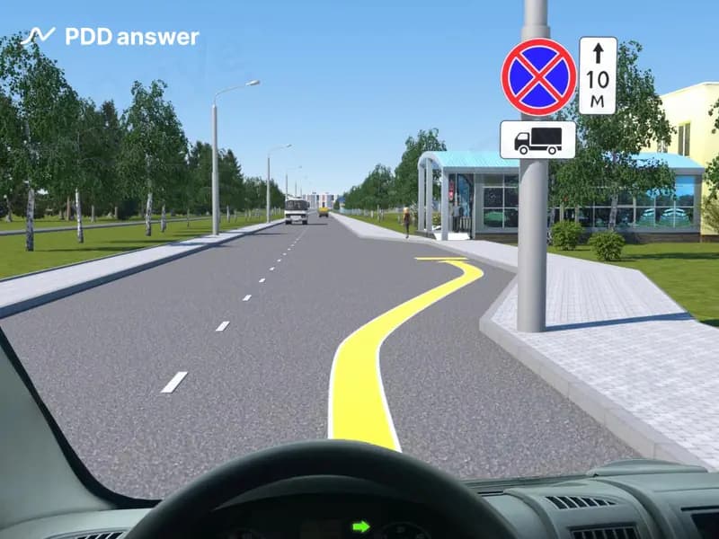 Разрешено ли Вам, управляя грузовым автомобилем с технически допустимой общей массой не более 3,5 тонны, остановиться в указанном месте?