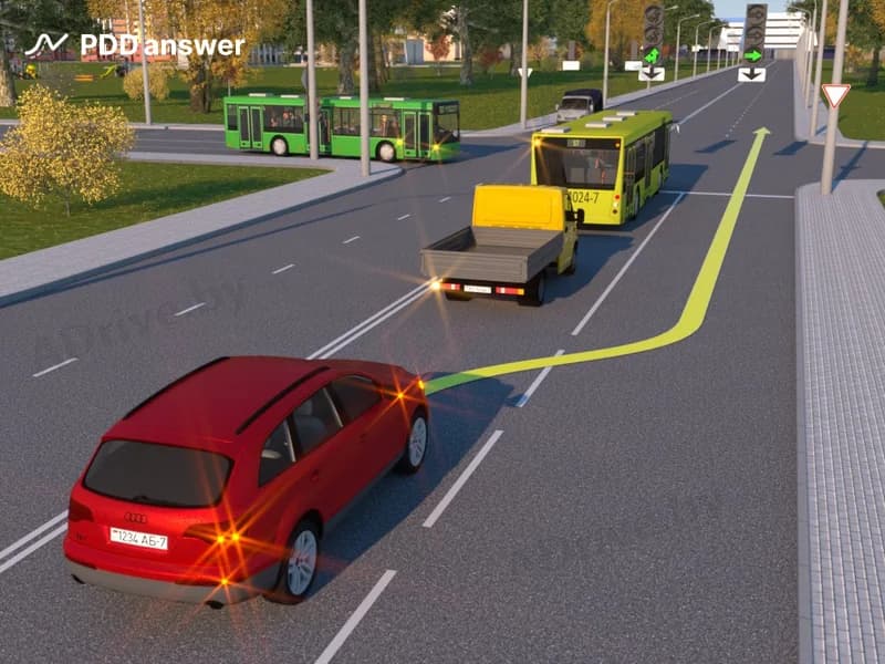 Нарушит ли Правила дорожного движения водитель легкового автомобиля, проехав перекрёсток так, как показано на рисунке?