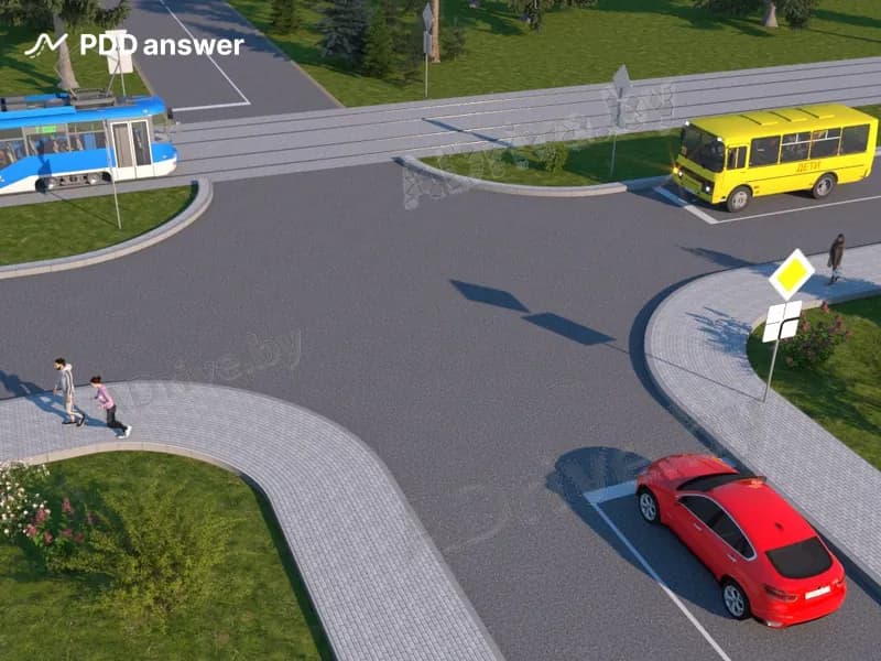 При проезде показанного на рисунке перекрёстка водитель легкового автомобиля: