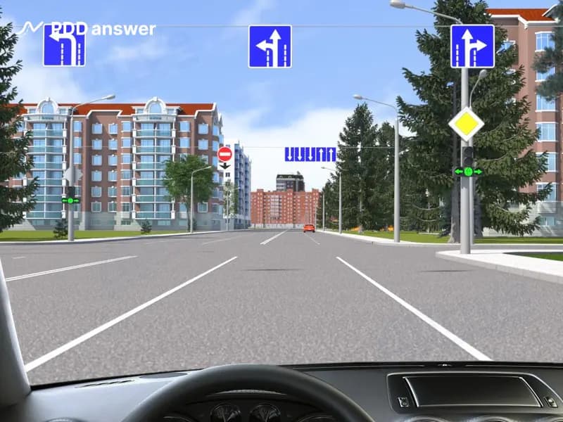 В каких направлениях Вам разрешено двигаться, находясь в средней полосе движения, в показанной обстановке?