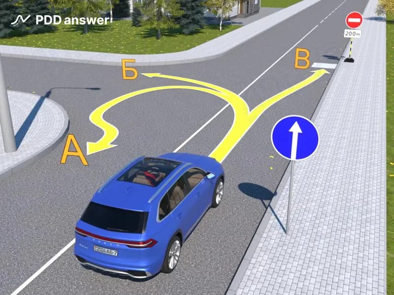 Какие действия водителя легкового автомобиля в показанной ситуации не запрещены, если ширина полосы движения составляет 3,75 метра?