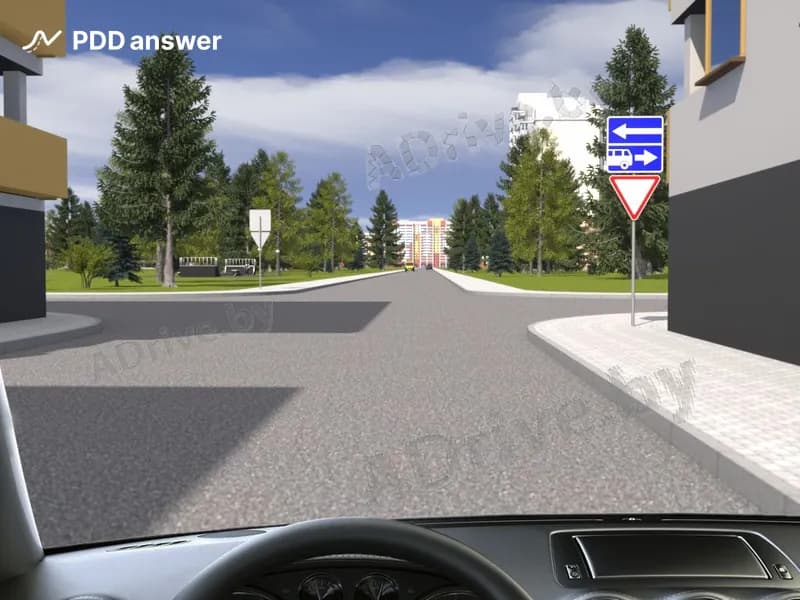 В каких направлениях Вам, управляя автомобилем, приводимым в движение двигателем внутреннего сгорания, разрешается продолжить движение на перекрестке?