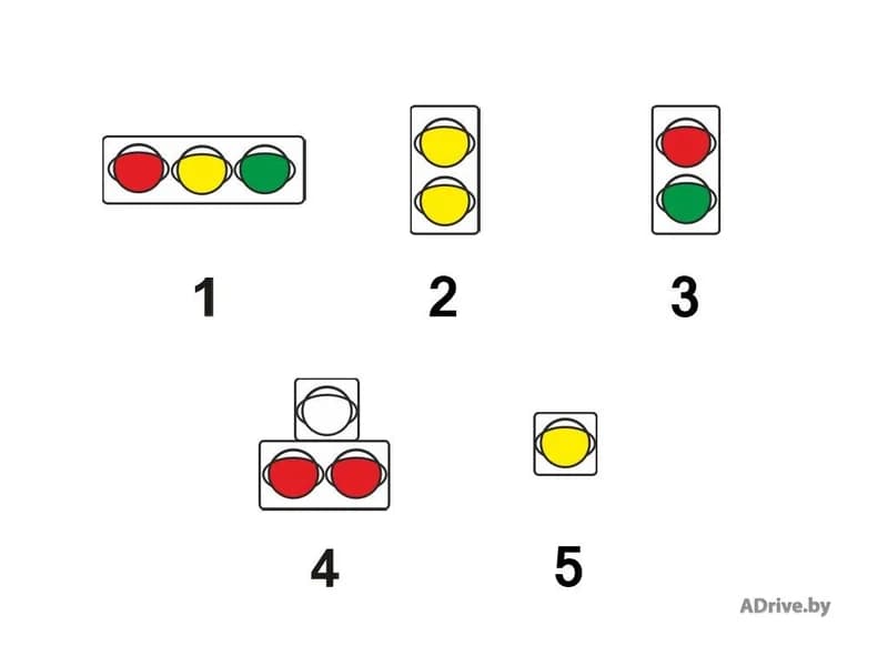 Какой из показанных светофоров применяется для регулирования движения через железнодорожные переезды?