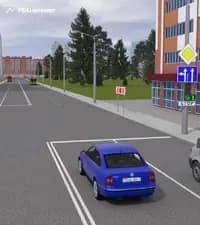 В показанной ситуации водитель синего легкового автомобиля может продолжить движение: