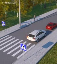 Нарушит ли Правила дорожного движения водитель белого автомобиля, приступив к выполнению обгона сразу после проезда пешеходного перехода?