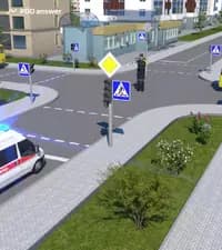 Разрешено ли водителю скорой медицинской помощи проехать перекрёсток в прямом направлении в показанной ситуации?