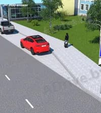 Водитель красного автомобиля совершил вынужденную остановку, вызванную технической неисправностью. Должен ли он в показанной ситуации включить аварийную световую сигнализацию и выставить знак аварийной остановки?
