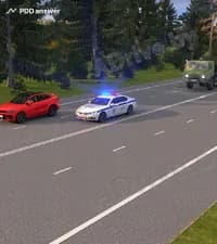 Водитель красного автомобиля увидел в зеркале заднего вида приближающуюся организованную транспортную колонну. Какие его действия в ситуации, когда первый автомобиль колонны поравнялся с ним (начал опережать его), будут соответствовать Правилам дорожного движения?