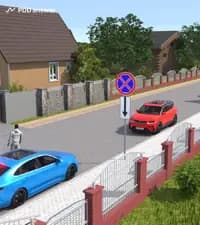 Водитель голубого автомобиля остановился в показанном месте, чтобы открыть ворота для заезда во двор своего дома. Нарушил ли он Правила дорожного движения?