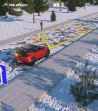 Разрешено ли водителю красного легкового автомобиля совершить остановку в показанной ситуации для посадки пассажира в населённом пункте?