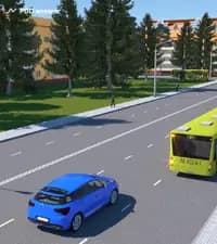Обязан ли водитель синего легкового автомобиля уступить дорогу маршрутному автобусу, который, следуя по установленному маршруту, намерен перестроиться на соседнюю полосу слева?
